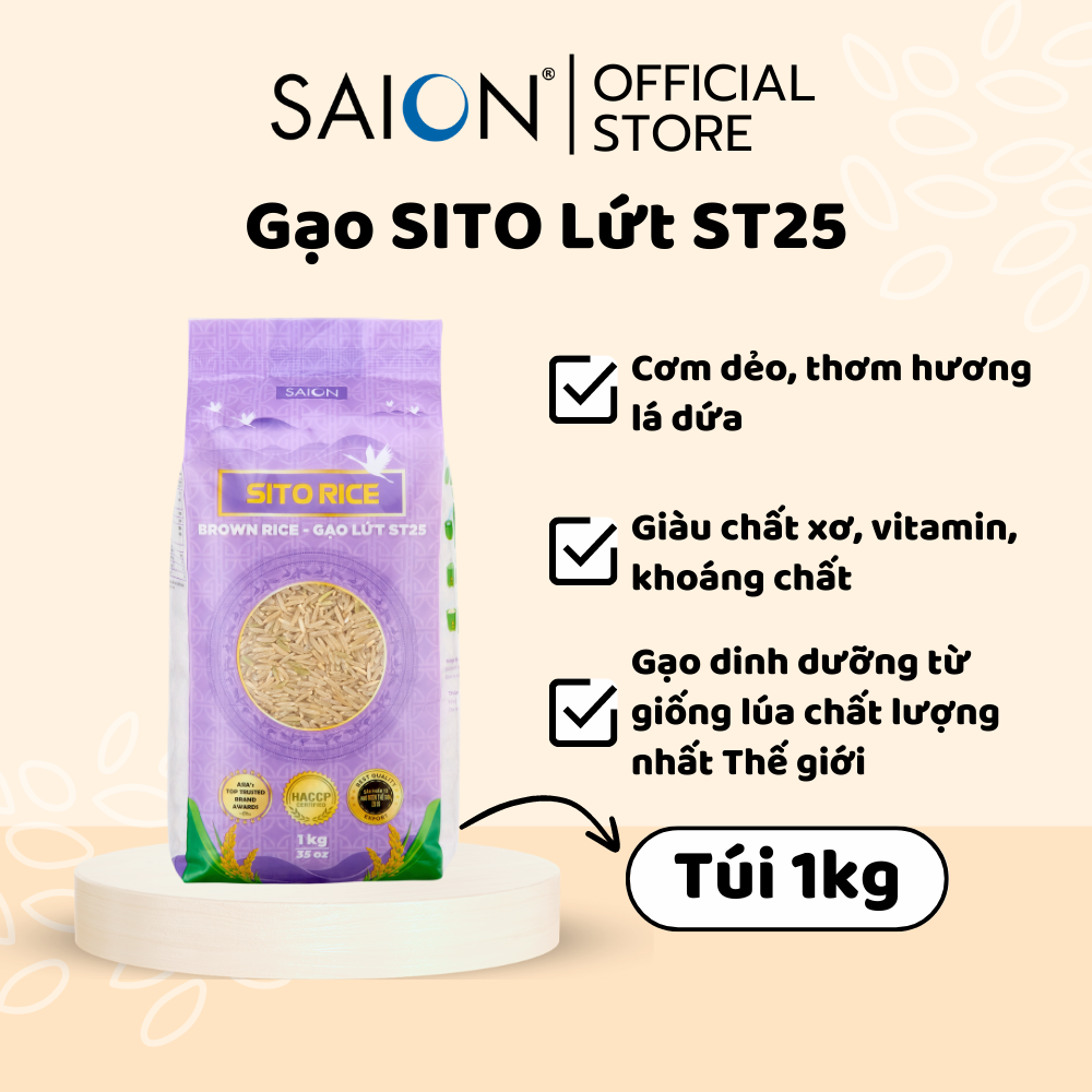 Combo 5 Túi Gạo Sito Lứt ST25 1kg Tặng 1 Túi Bún Gạo Lứt Vijoy 200g - Saion Official