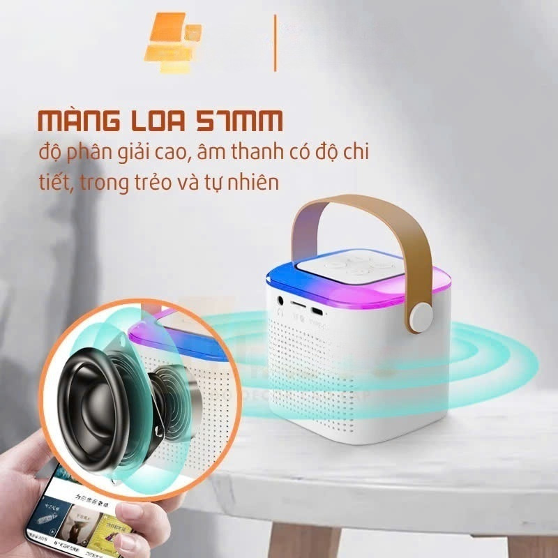 Loa Bluetooth mini kèm 2 micro hát karaoke không dây - Mic hát karaoke âm thanh chất lượng lọc âm khử nhiễu LED RGB - Hàng Nhập Khẩu