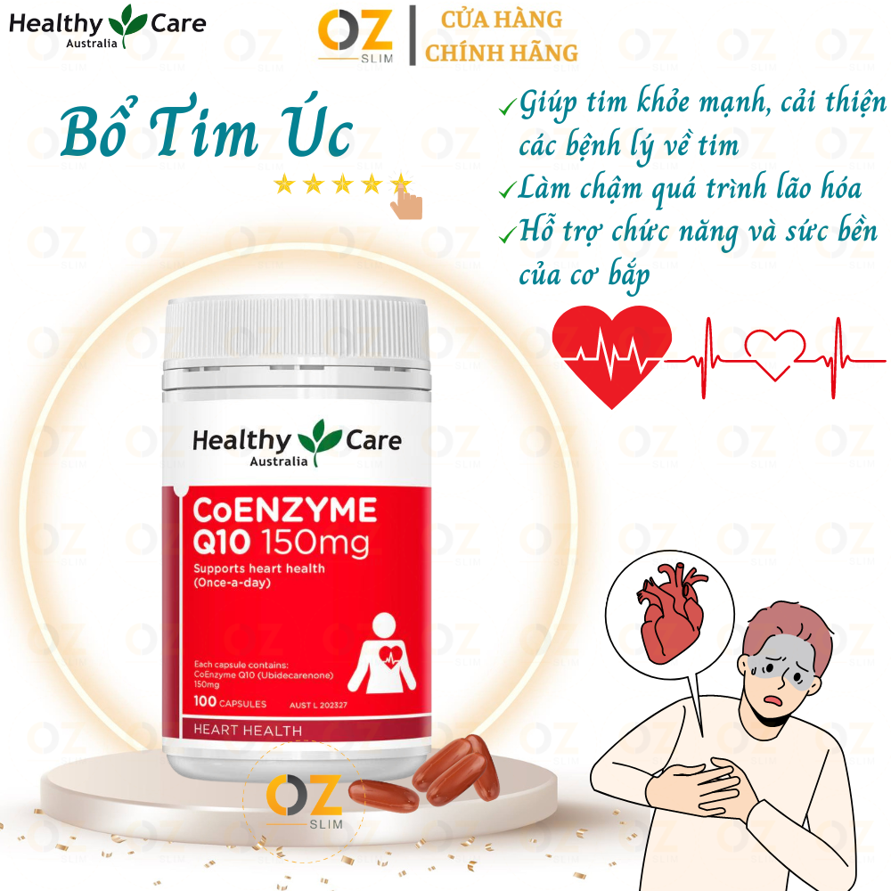 Bổ tim Úc Healthy Care CoEnzyme Q10 150mg giúp duy trì sức khỏe tim mạch, nâng cao sức khỏe chung - OZ Slim Store