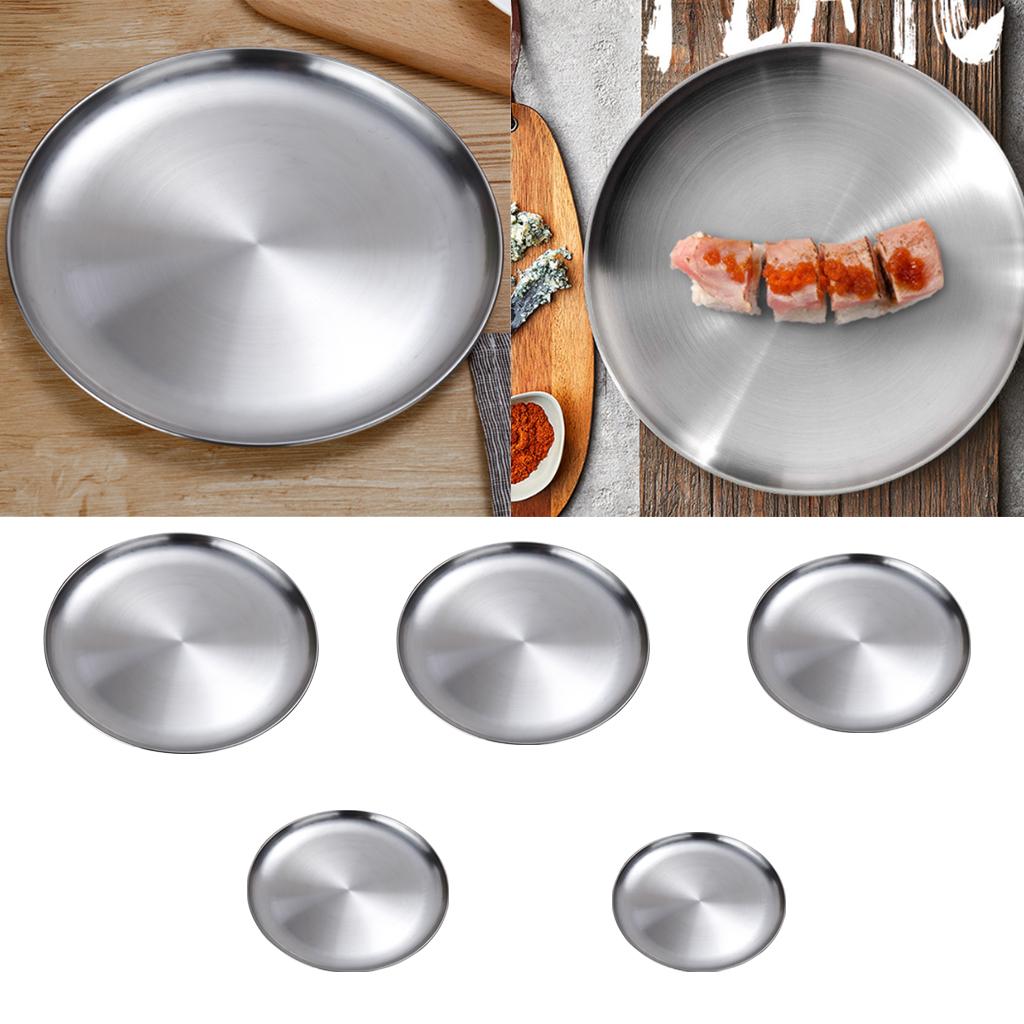 3X Thick Stainless Steel Tray Fruit Dish Barbecue Buffet Dinner Plate 23cm