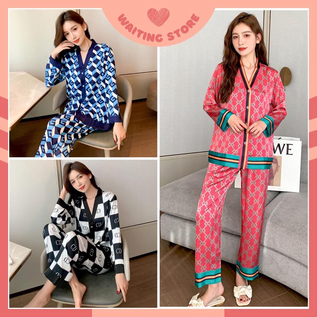 Đồ Bộ Nữ - Bộ Lụa Ngủ Dài Tay Cổ Chéo Cao Cấp Màu Đỏ Đen Xanh Caro Hot 2023 DDLP18