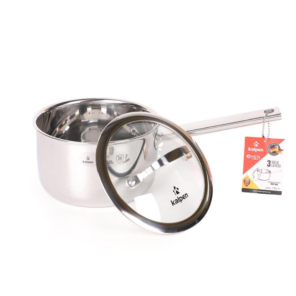 Quánh Inox 304 Đúc Liền Khối Kalpen Emer EM16 - 16Cm, Dung tích 1,5L, Dùng các dòng bếp