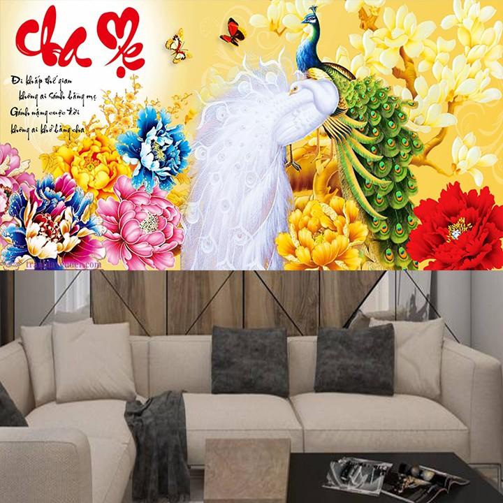 Tranh thêu cha mẹ công hoa mẫu đơn LV3053 - kích thước: 100 * 50cm.