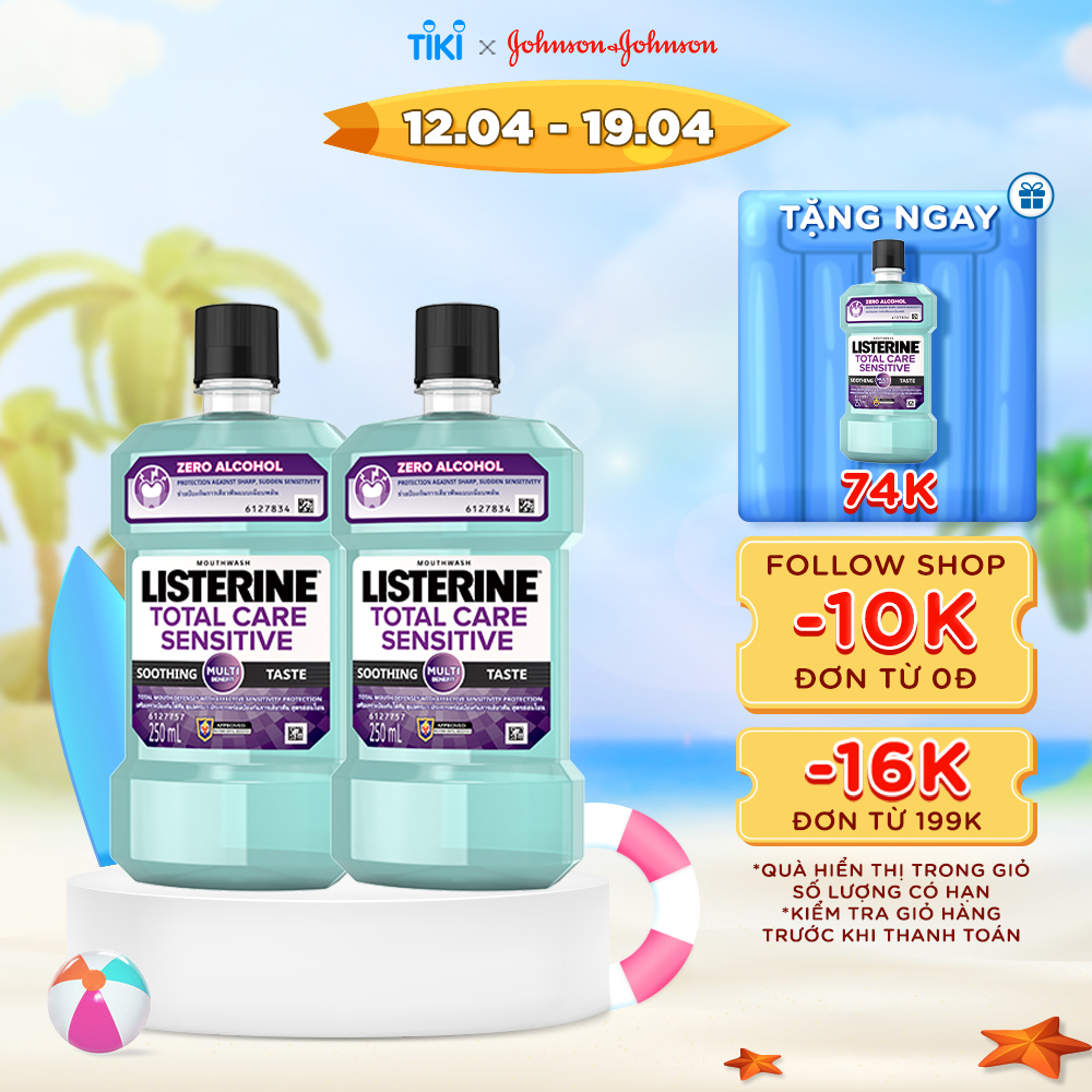 Bộ 2 Nước súc miệng cho răng nhạy cảm Listerine Total Care Sensitive Soothing Taste 250ml/chai