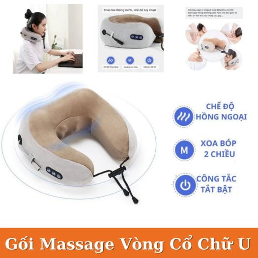 Gối Massage Cổ Vai Gáy Chữ U Đa Năng Cao Cấp 4 Nút 3 Chế Độ . Máy Massage Cổ Vai Gáy Hiệu Quả
