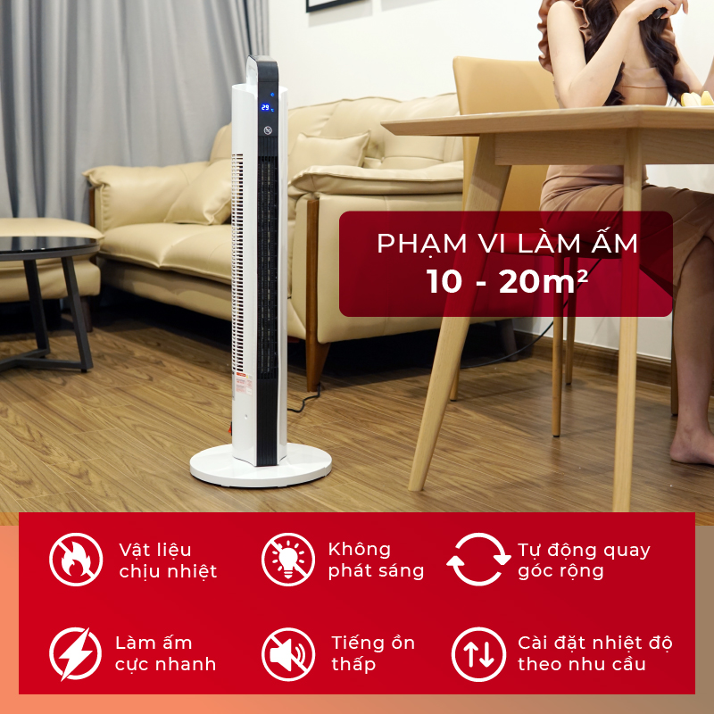 Máy sưởi gốm không khô da nhập khẩu FUJIHOME FH2000 điều khiển từ xa, quạt sưởi ấm có hẹn giờ, tự động ngắt ,không phát sáng, không đốt oxi- Hàng nhập khẩu