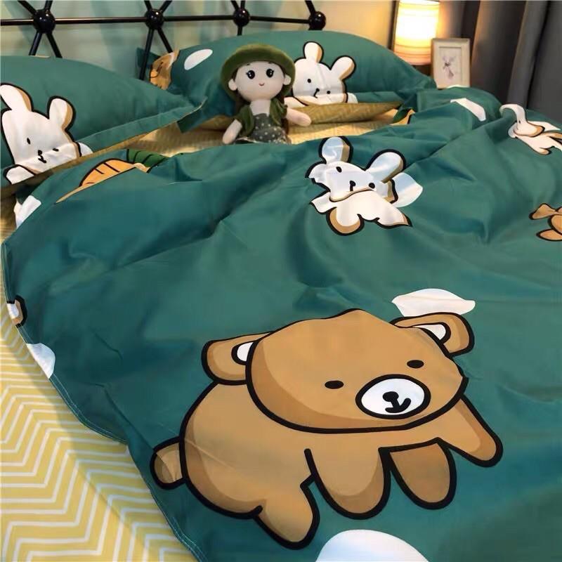 Set Chăn Ga Cotton Poly Voi Thỏ Cà Rốt Ga Kẻ Rích Rắc Vàng Trắng Hàng Loại Một Shinbedding.shop