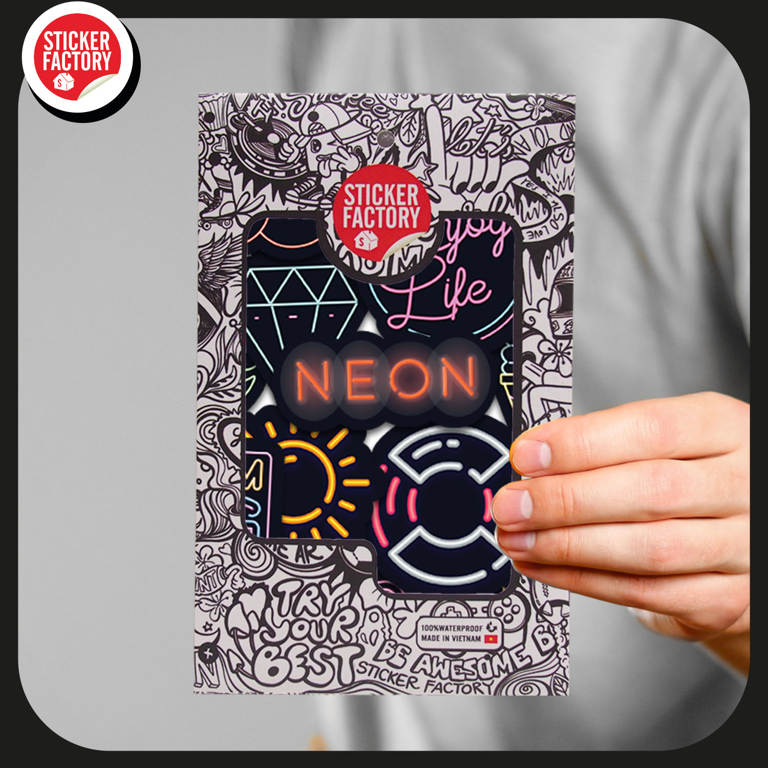 Neon - Set 30 sticker decal hình dán nón bảo hiểm, laptop, xe máy, ô tô - STICKER FACTORY