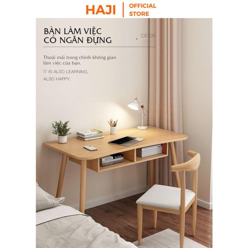 Bàn làm việc tại nhà HAJI, Bàn học thông minh có ngăn để vật dụng thiết kế tối giản hiện đại chân gỗ sồi chắc chắn A185