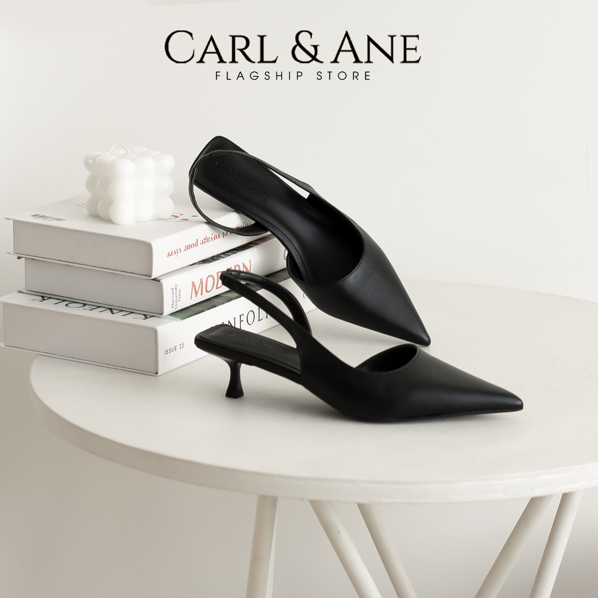 Carl &amp; Ane - Giày cao gót nữ dáng Slingback mũi nhọn phong cách thanh lịch - CL037