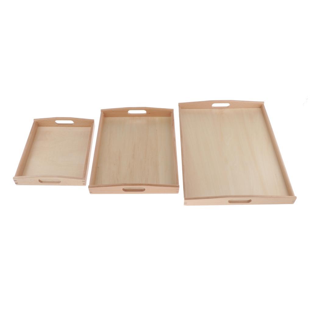 3 Pieces Montessori Teaching Aids Beech Wooden Tray with Small Hole S/ M /L
