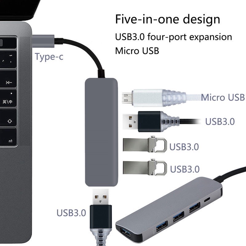 Hub-HBH-Bộ Chuyển Đổi Type-C Sang USB 3.0 HUB Ổ Cắm Dành Cho Macbook - Hàng Nhập Khẩu