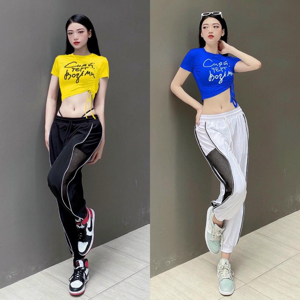 Đồ tập gym nữ bộ thể thao tập gym, yoga, aerobic, chạy bộ gồm quần jogger dáng rộng và áo croptop cá tính