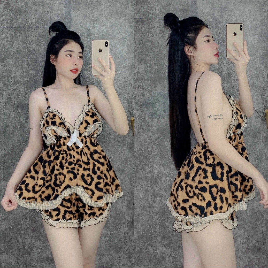 SIÊU HOT MÙA HÈ Set đồ bộ họa tiết da beo yếm đùi lụa mềm mát, viền bèo siêu yêu nhé các nàng- Form dưới 58kg - LEE’S HOME