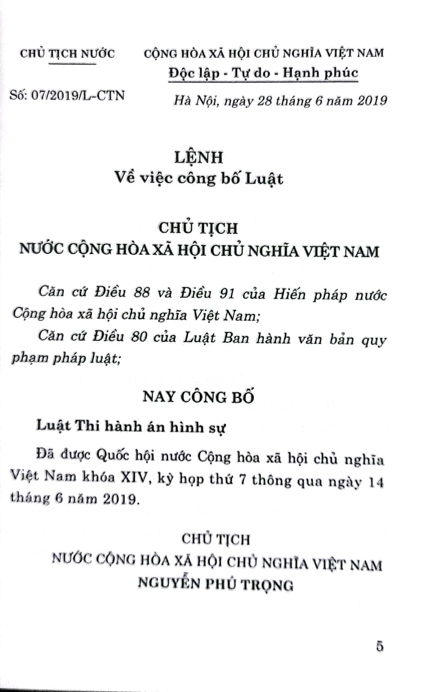 Luật Thi hành án hình sự (Hiện hành)