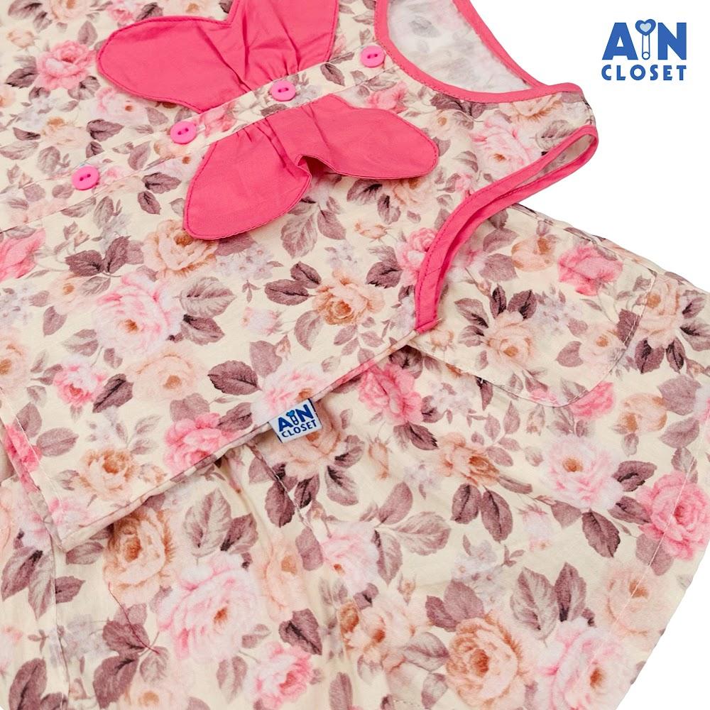 Bộ quần áo Ngắn bé gái họa tiết hoa Hồng Nâu cotton - AICDBGCGERHV - AIN Closet