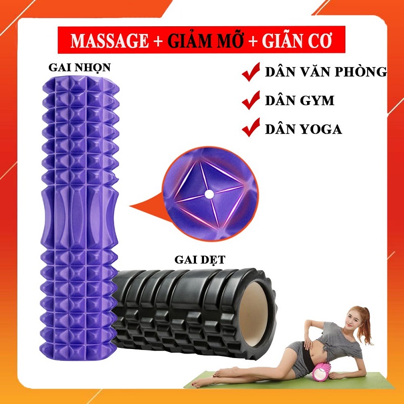 Con lăn Roller , ống lăn gai nhọn Massage có gai 45x13cm chịu lực cao ống trụ lăn xốp giúp giãn cơ tập gym yoga thể hình