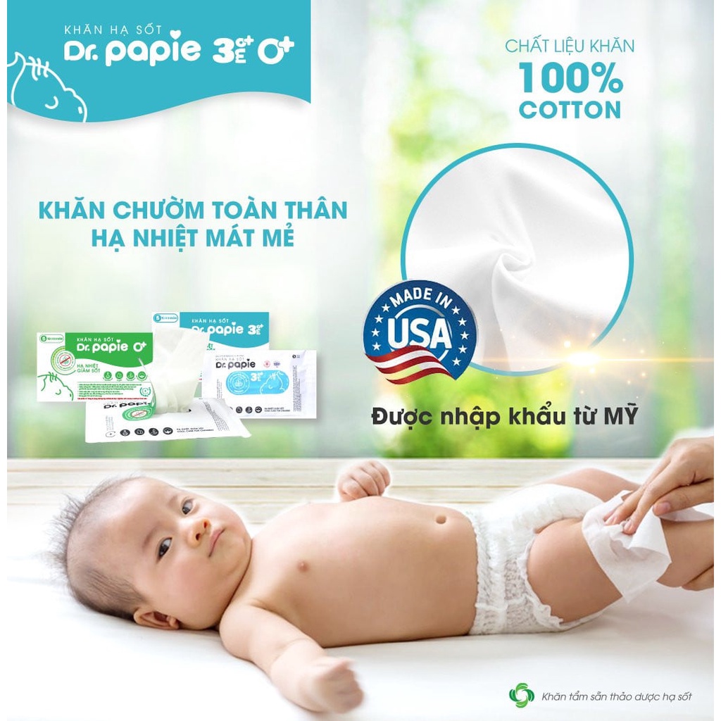 Combo Khăn Lau Hạ Sốt Dr Papie 3+ và Gạc Rơ Lưỡi Dr Papie Chăm Sóc Sức Khỏe Toàn Diện Cho Bé