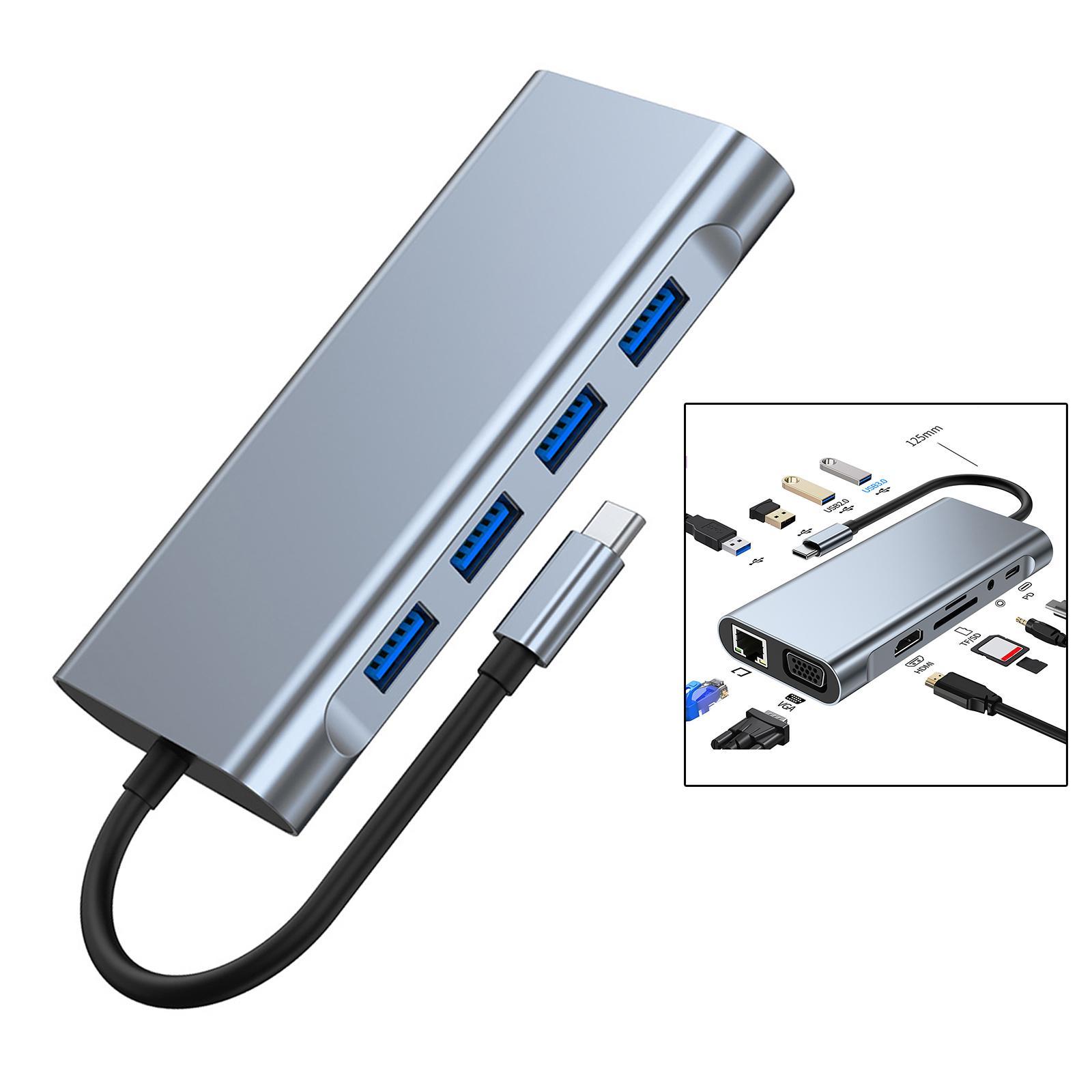 11 in 1 USB C to USB Adapter,TF Card Reader,Docking Station USB 2.0 Port,Audio,HDMI to VGA,USB 3.0 Port, PD for Laptop