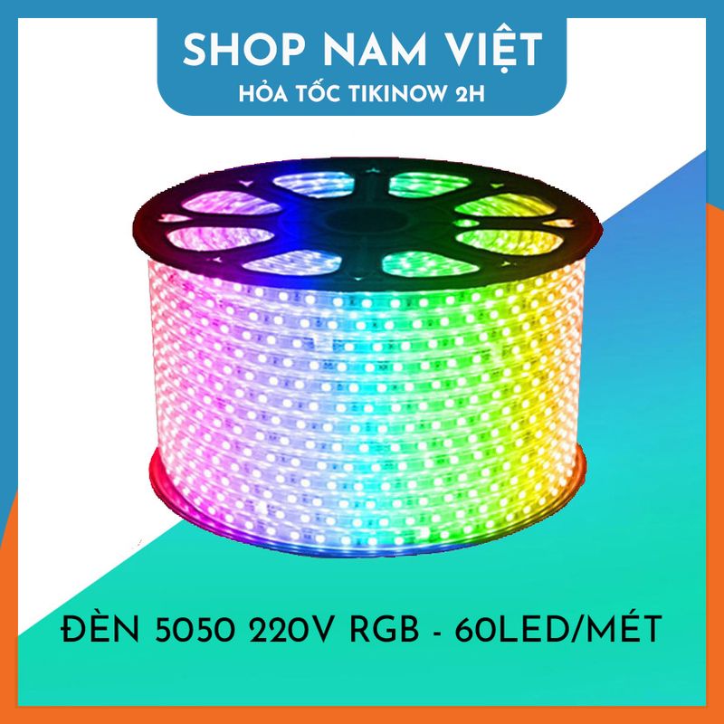 Dây Led 5050 RGB 220V Kèm Nguồn + Remote - Trang Trí Ngoài Trời