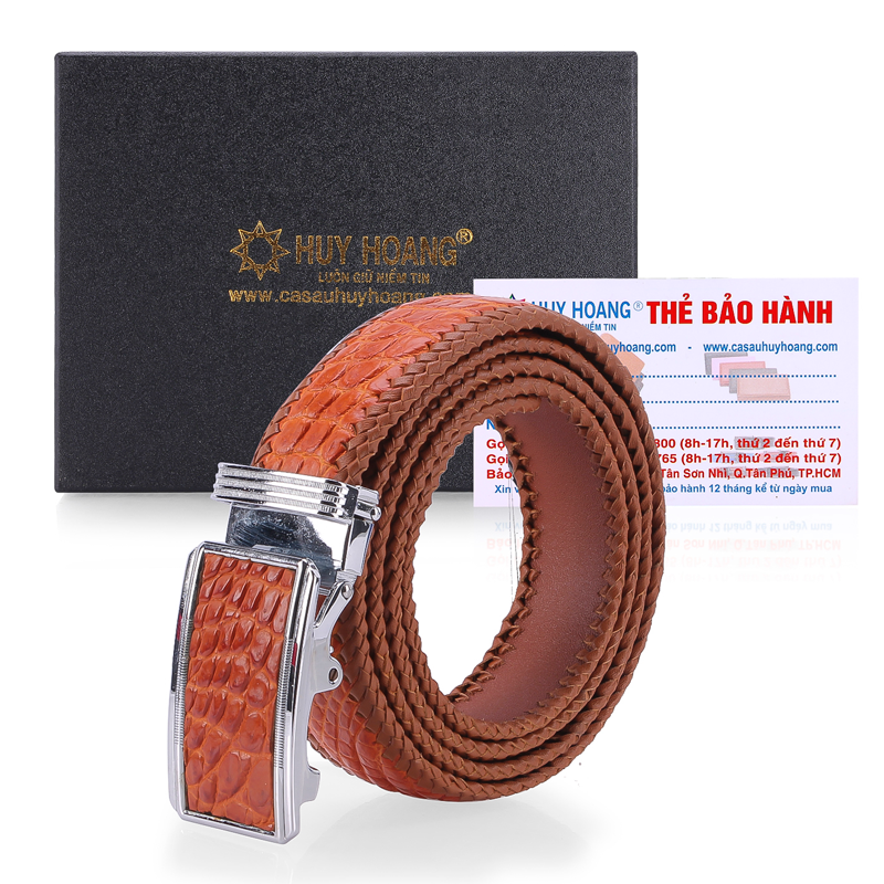 Thắt lưng nam da cá sấu Huy Hoàng đan viền 3,5P màu đen, nâu đất, vàng bò, nâu đỏ HC4216-17-18-41