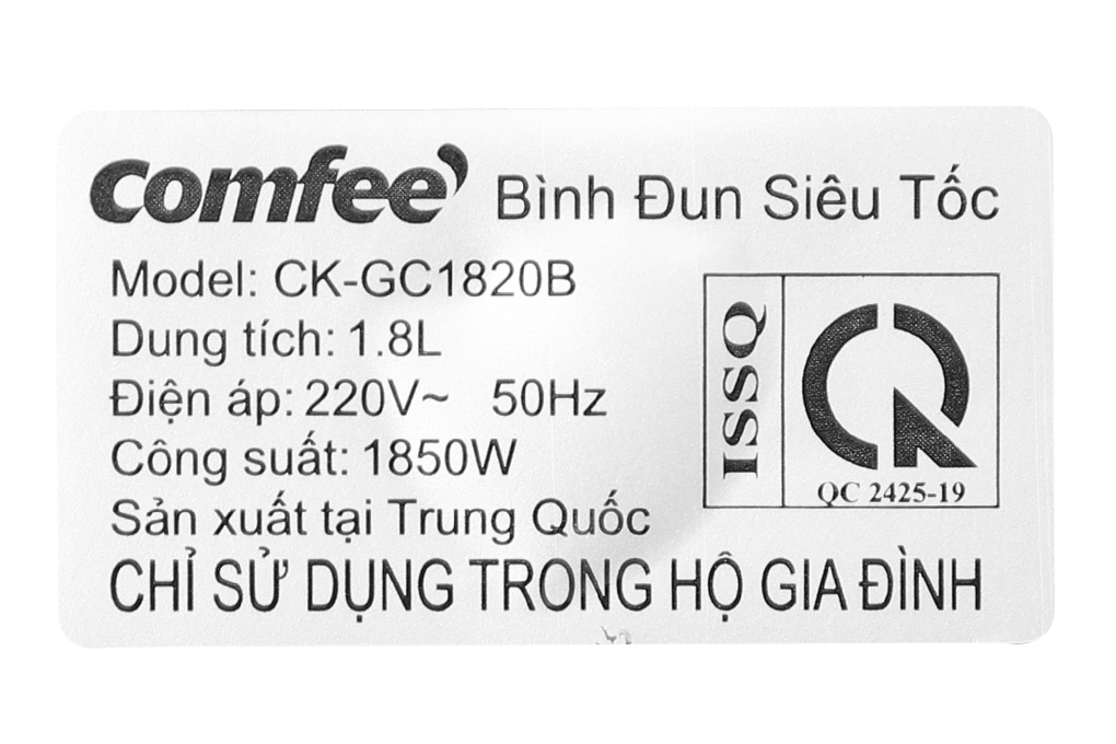 Bình Đun Siêu Tốc Comfee 1.8 lít CK-GC1820B - Hàng Chính Hãng