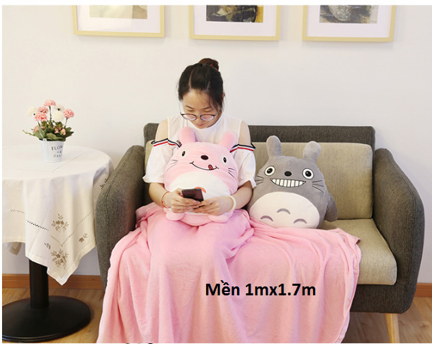 Gối mền TOTORO 3in1 mặt biểu cảm vui nhộn Vải nỉ nhung cực mịn, bộ chăn gối văn phòng