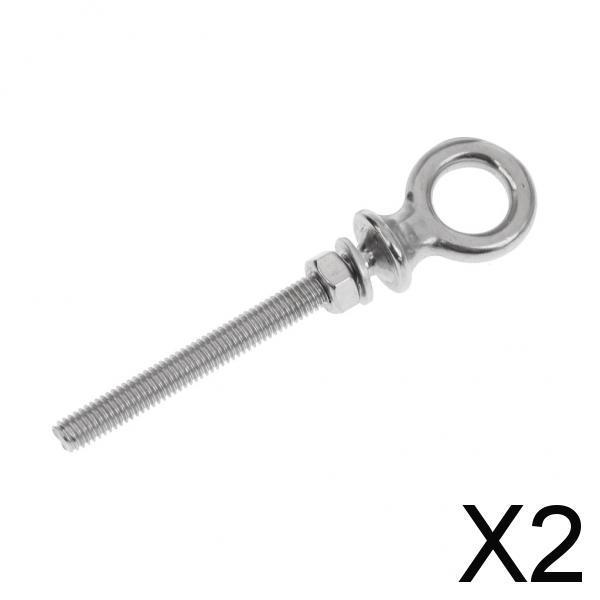2x316 Stainless Steel Long Lifting Eye Bolt with Nut and Washer M6 x 60mm