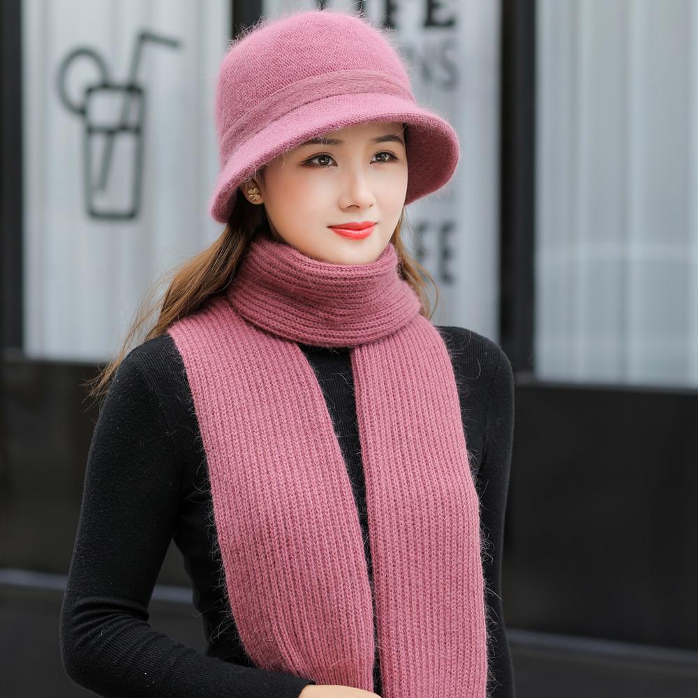 Phụ Nữ Mới Mùa Đông Mũ Giữ Ấm Nắp Thêm Lông Lót Nón & Khăn Choàng Ấm Bộ Mũ Cói Thời Trang Nữ lông Thỏ Dệt Kim Nón