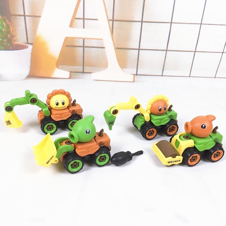 Sét 4 Xe Ô Tô Đồ Chơi Lắp Ráp Mô Hình Hoa Quả Game Plants vs Zombies Cho Bé