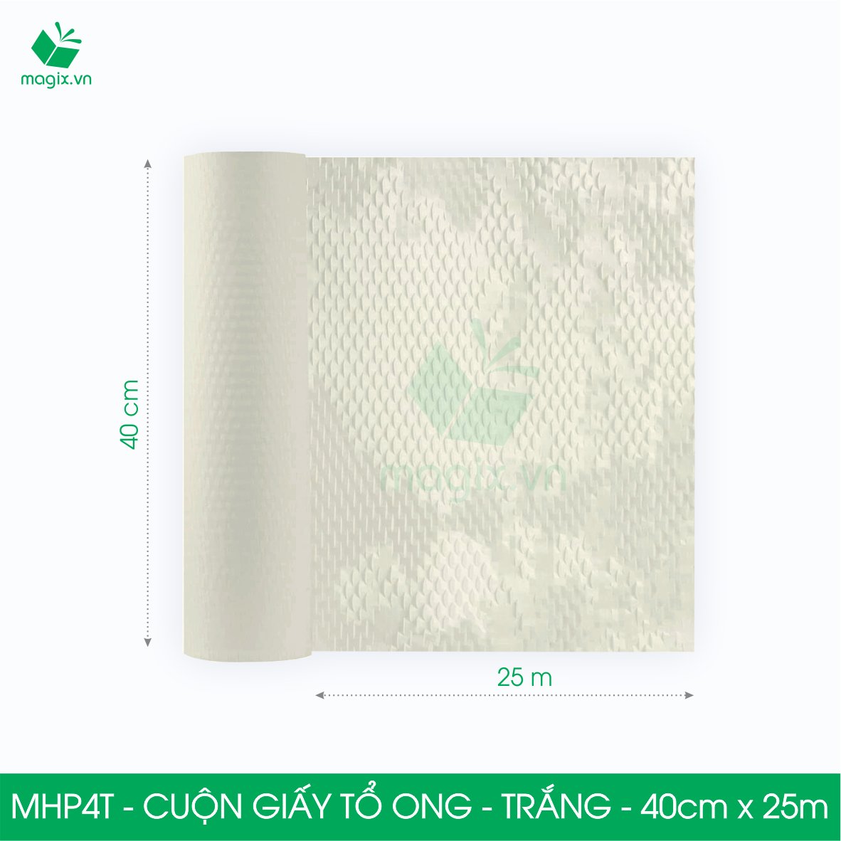 MHP4T - 40cm x 25m - Cuộn giấy tổ ong gói quà, gói hàng chống sốc - Kraft trắng kem Tiêu Chuẩn