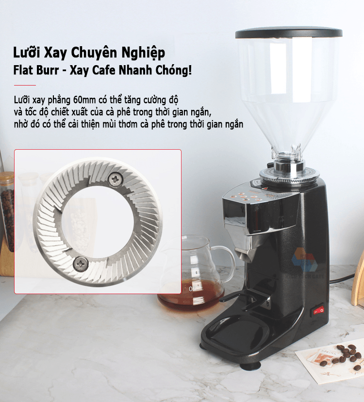 Máy Xay Cà Phê Espresso Chuyên Nghiệp HIGH TECH GATE 021 Thương Mại 19 Cấp Độ Xay Mịn, Thô Tùy Ý, Lưỡi Xay Chuyên Dụng 60mm Flat Burr, Hopper Đựng Hạt Lớn 1000ml, Hàng Chính Hãng