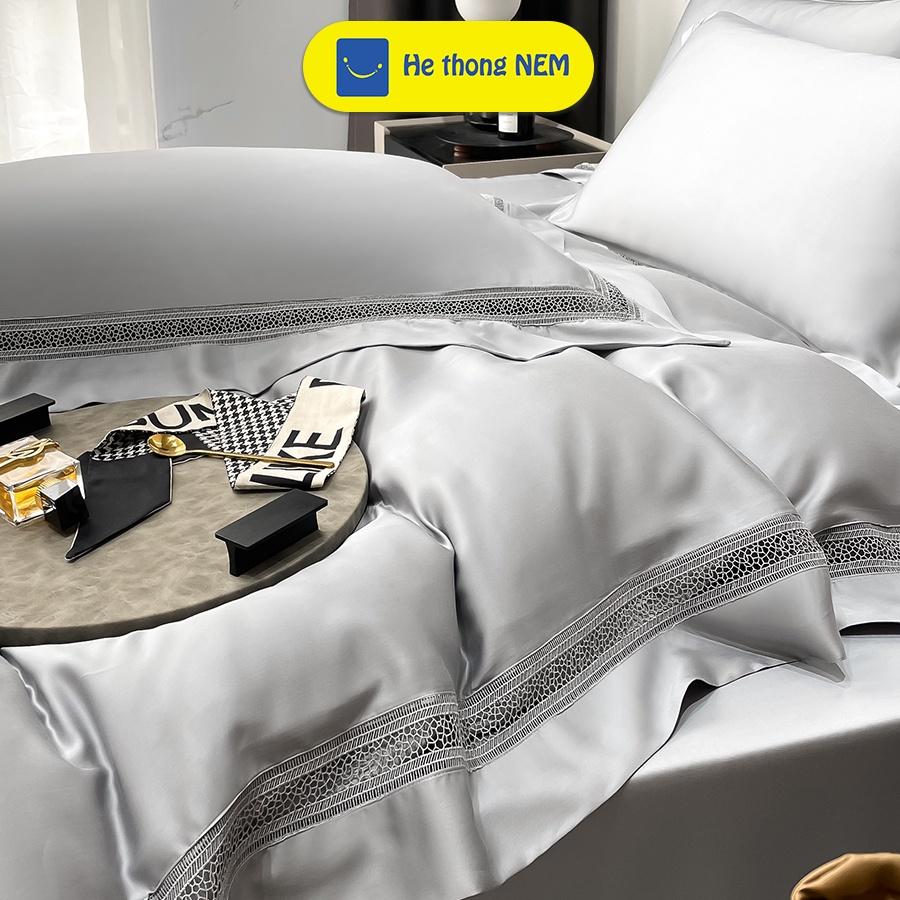 Bộ Ga Trải Giường Lụa Tencel Cao Cấp SERENA Chính Hãng Bộ Chăn Ga Gối Đệm Nệm 5 Món Ra Giường Tencel Lụa