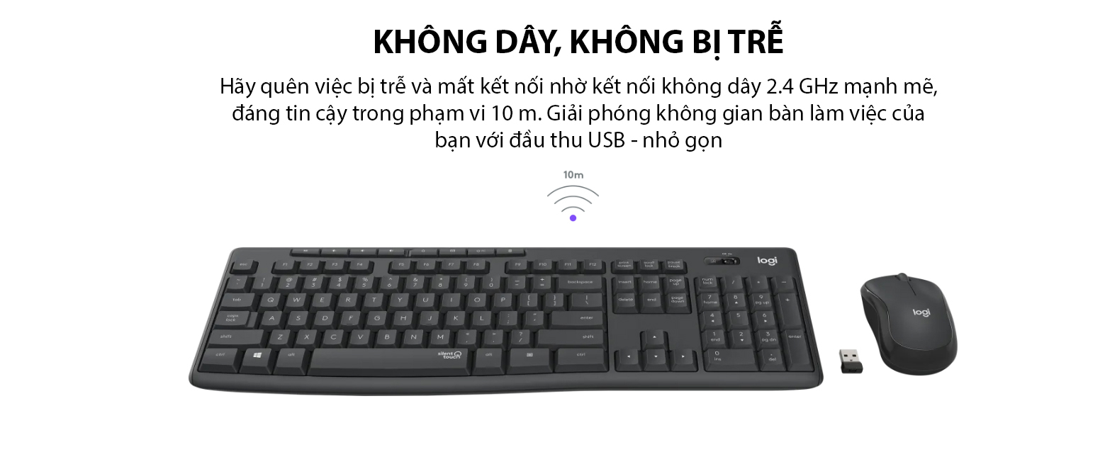 Bộ Phím Chuột Không Dây Logitech MK295 Silent Giảm Tiếng Ồn Có Phím Số - Hàng Chính Hãng