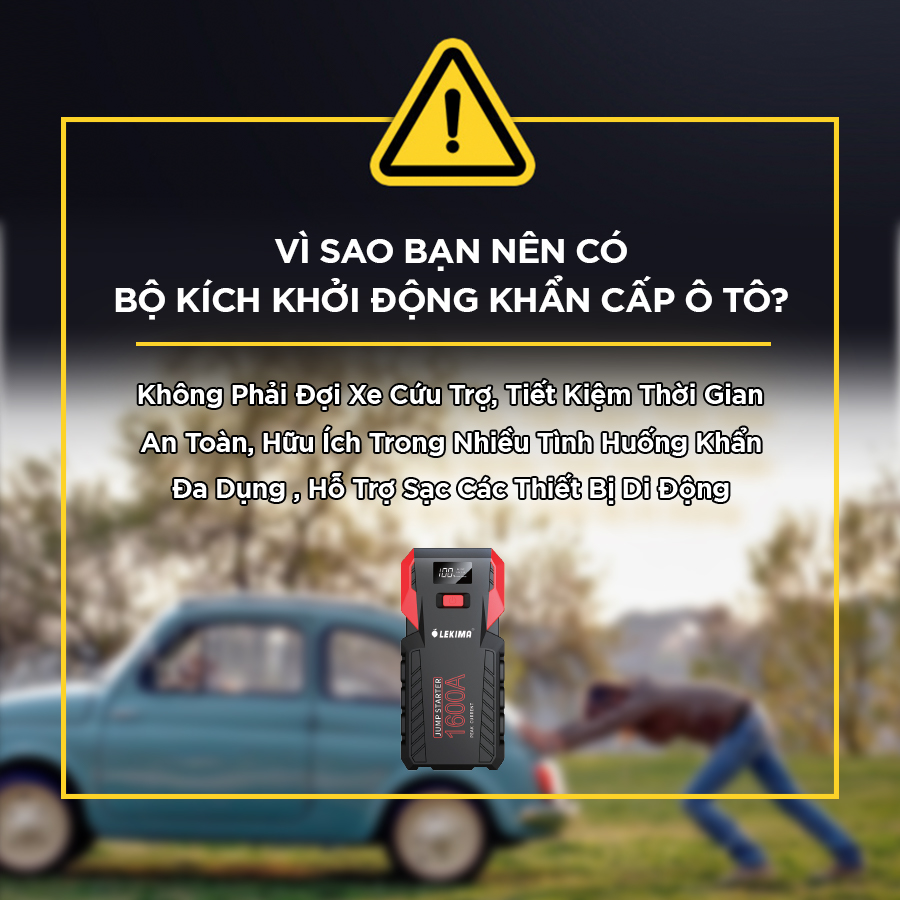 Bộ kích xe máy, xe ô tô LEKIMA LJS800 công suất lớn, dòng phóng mạnh, kiêm pin sạc dự phòng 22000mAh