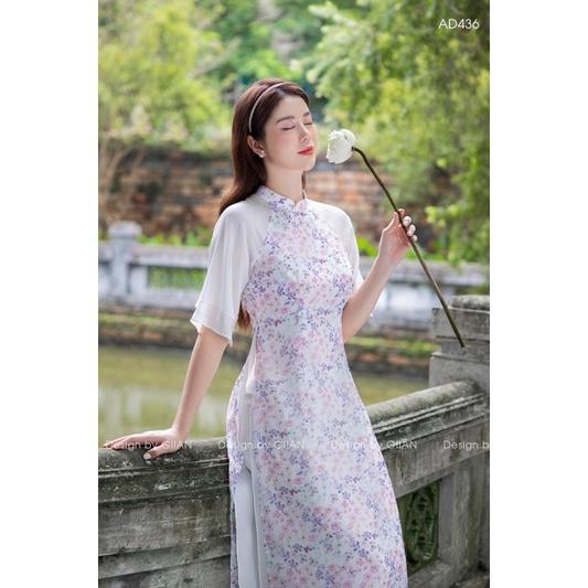 Áo dài hoa nhí tím