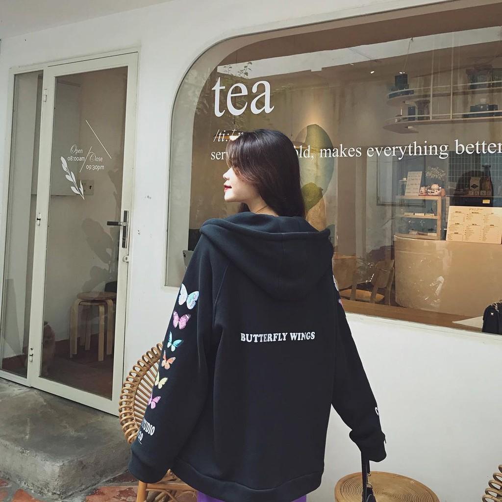 ÁO KHOÁC NỈ HỒNG ĐEN KIỂU DÁNG ÁO KHOÁC HOODIE FORM RỘNG PHỐI MŨ