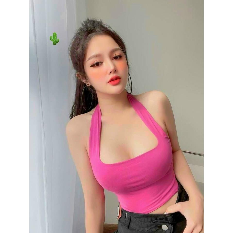 Áo thun croptop kiểu choàng cổ - Áo thun croptop nữ xinh xinh - Không mút