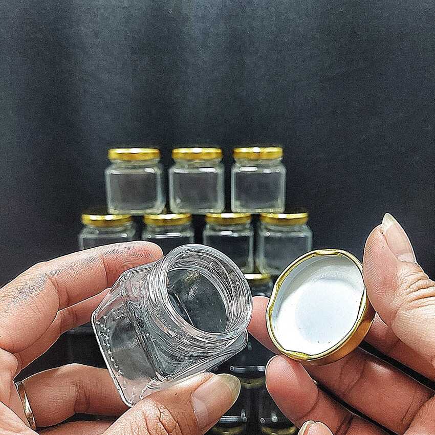 Hũ Thủy Tinh 50ML mẫu Vuông nắp thiếc vàng – Lọ Thủy Tinh Nhỏ - Hũ đựng yến chưng, mật ong, dầu dừa, mỹ phẩm