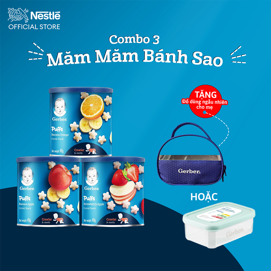 Combo 3 Bánh Ăn Dặm Hình Sao Nestlé Gerber Chính Hãng - Combo 3 Măm Măm Bánh Sao [Tặng Đồ Dùng Cho Mẹ Ngẫu Nhiên]