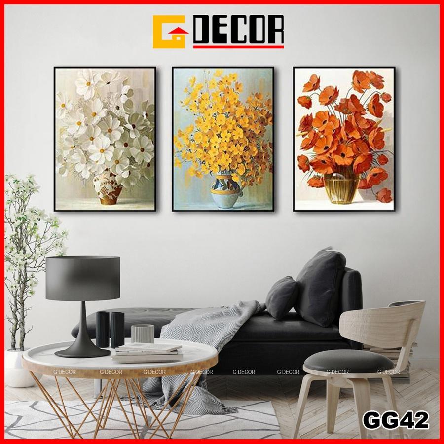 Tranh treo tường canvas 3 bức phong cách hiện đại Bắc Âu 42, tranh hoa trang trí phòng khách, phòng ngủ, phòng ăn, spa