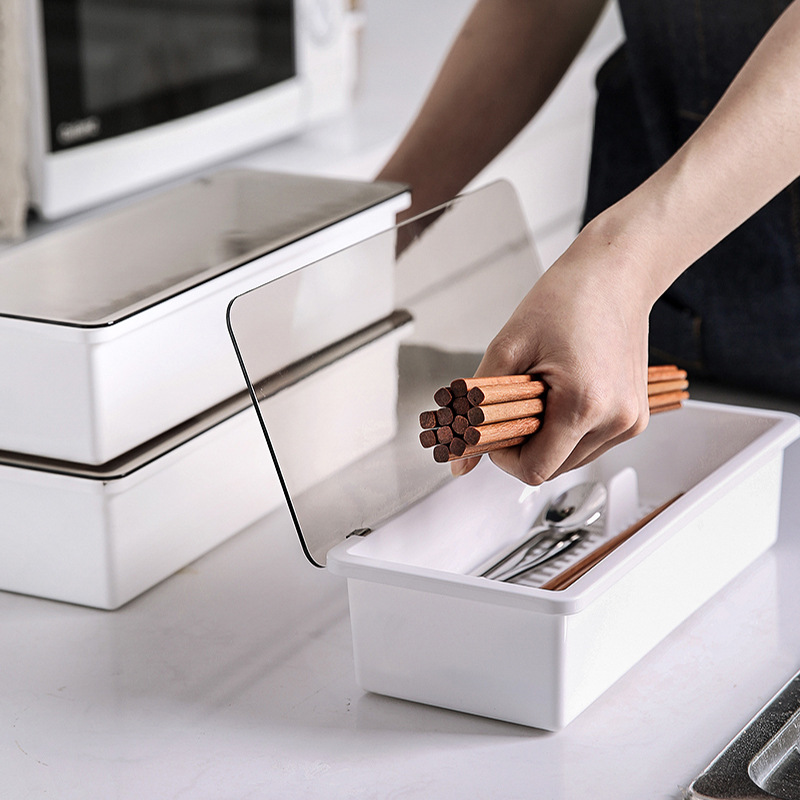 Hộp Nhựa Đựng Muỗng Đũa An Toàn có vách ngăn dáo nước nắp đậy MIKA trong suốt