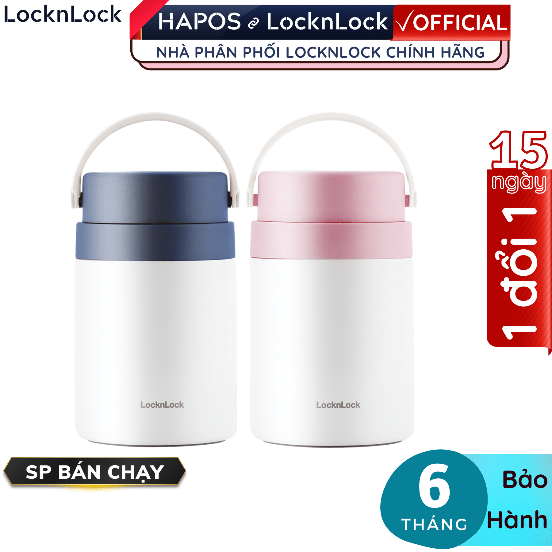 Hộp cơm giữ nhiệt Lock&Lock LHC8042 700ml - Hàng chính hãng, 2 ngăn kèm muỗng inox, có thể ủ cháo cho bé - Hapos