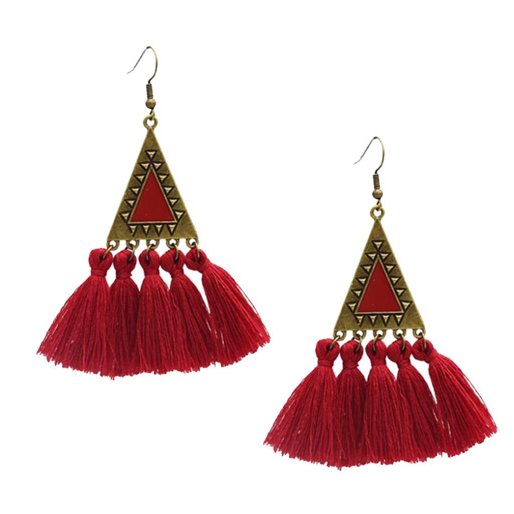 Vintage Fringe Tassel Earrings Bohemian Dangle Stud Women Jewelry Red