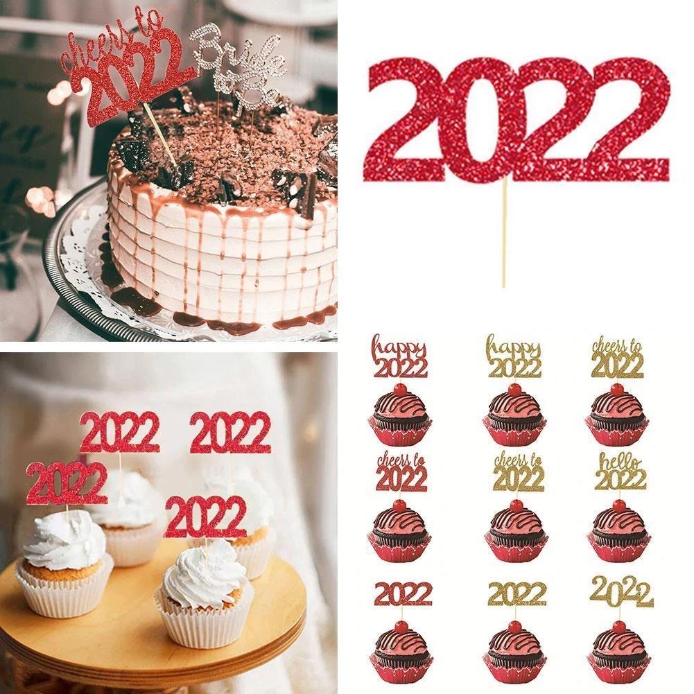 Thẻ trang trí bánh kem mừng năm mới, sinh nhật, giáng sinh 6cm 2022
