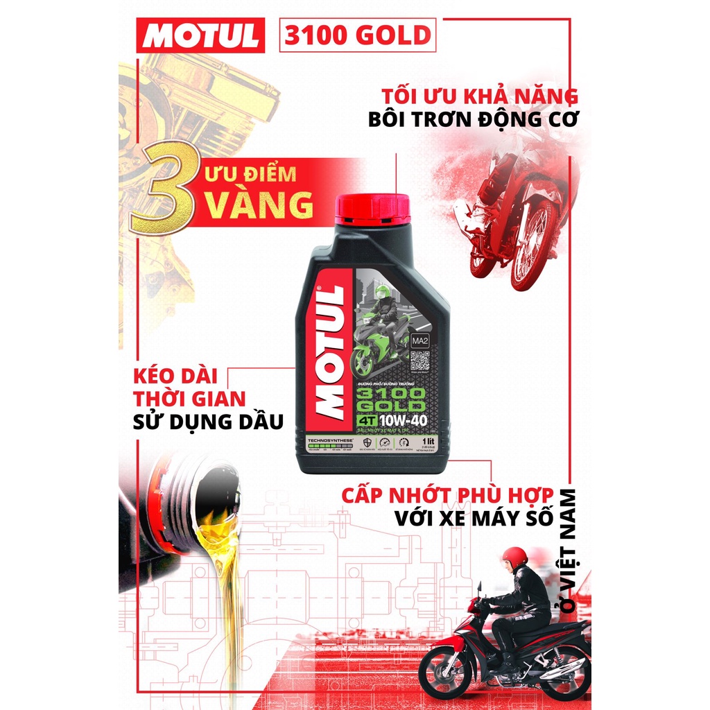 Xe Máy 3100 GOLD.MOTUL 4T 10W40. Dùng Cho Xe Số / Côn Tay Chất Lượng Pháp Ecoshine