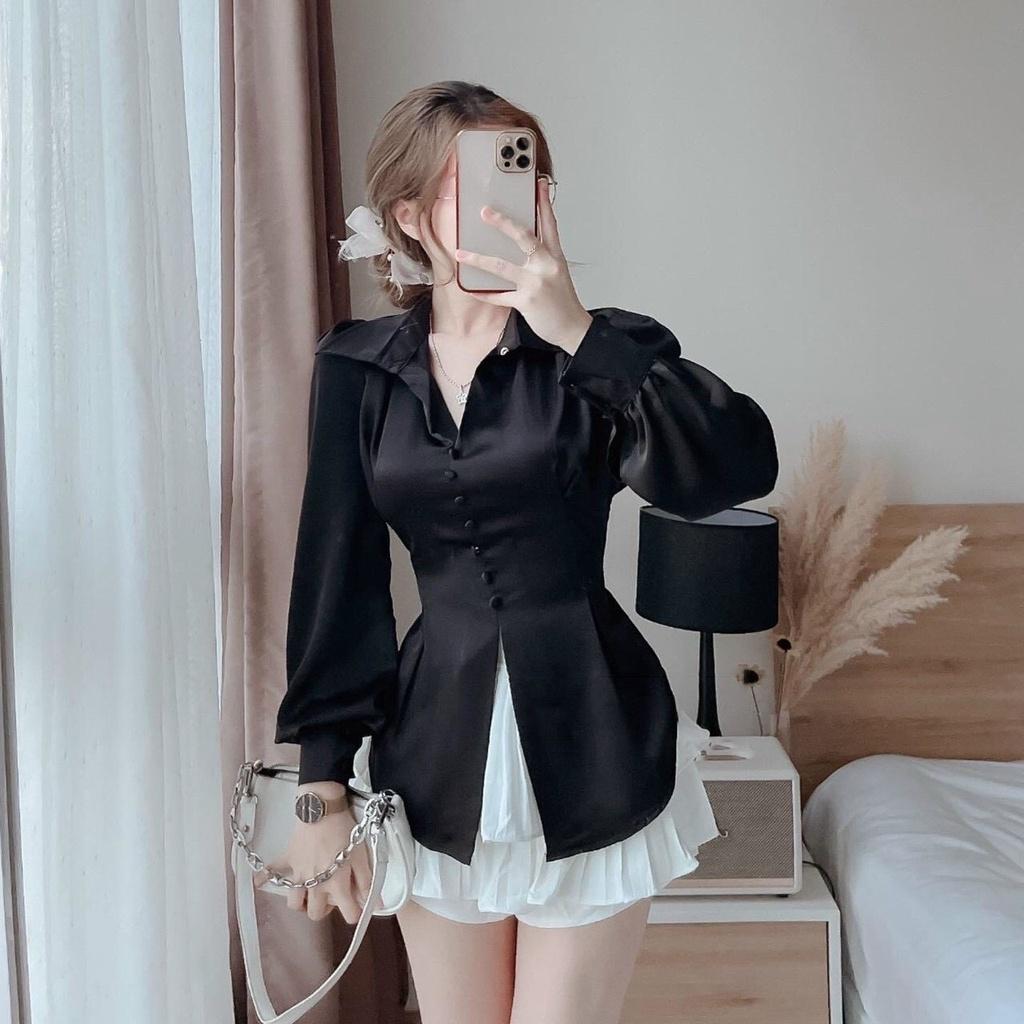 Sét Áo Đỏ, Trắng Đen Và Váy Phi Mờ Phối Lụa Kate Thời Trang Nữ Free Size 40-55kg