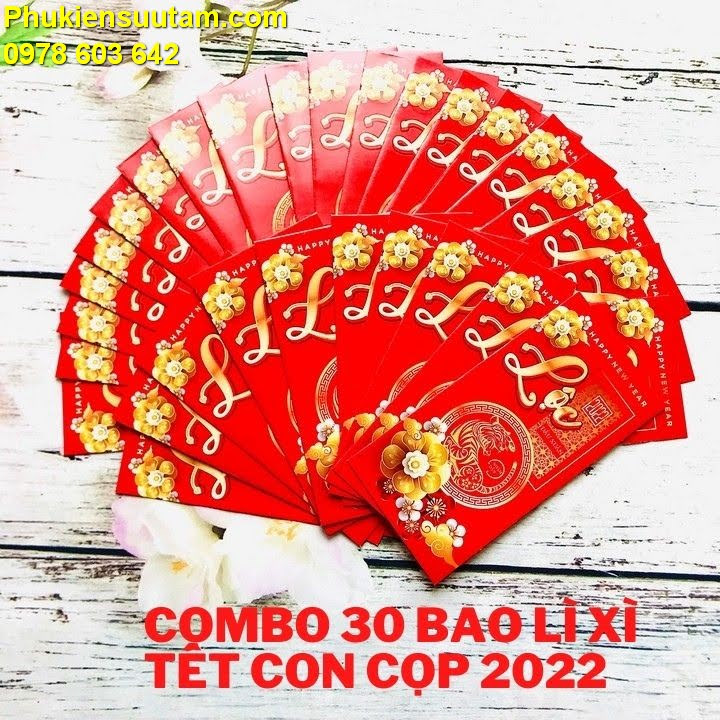 Combo 30 bao lì xì tết con cọp 2022, Làm vật phong thủy, trang trí trong nhà, bỏ tiền lì xì, làm quà biếu, tặng dịp Lễ Tết, kích thước 16 x 8cm, màu đỏ - TMT Collection - SP005432