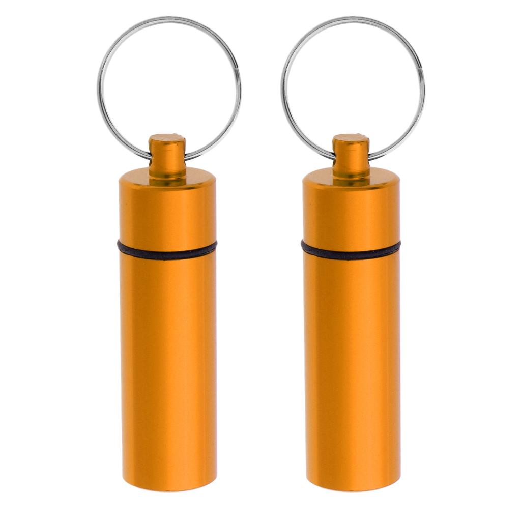 2Pcs Waterproof Aluminum Pill Box Case Bottle Cache Drug Holder Keychain