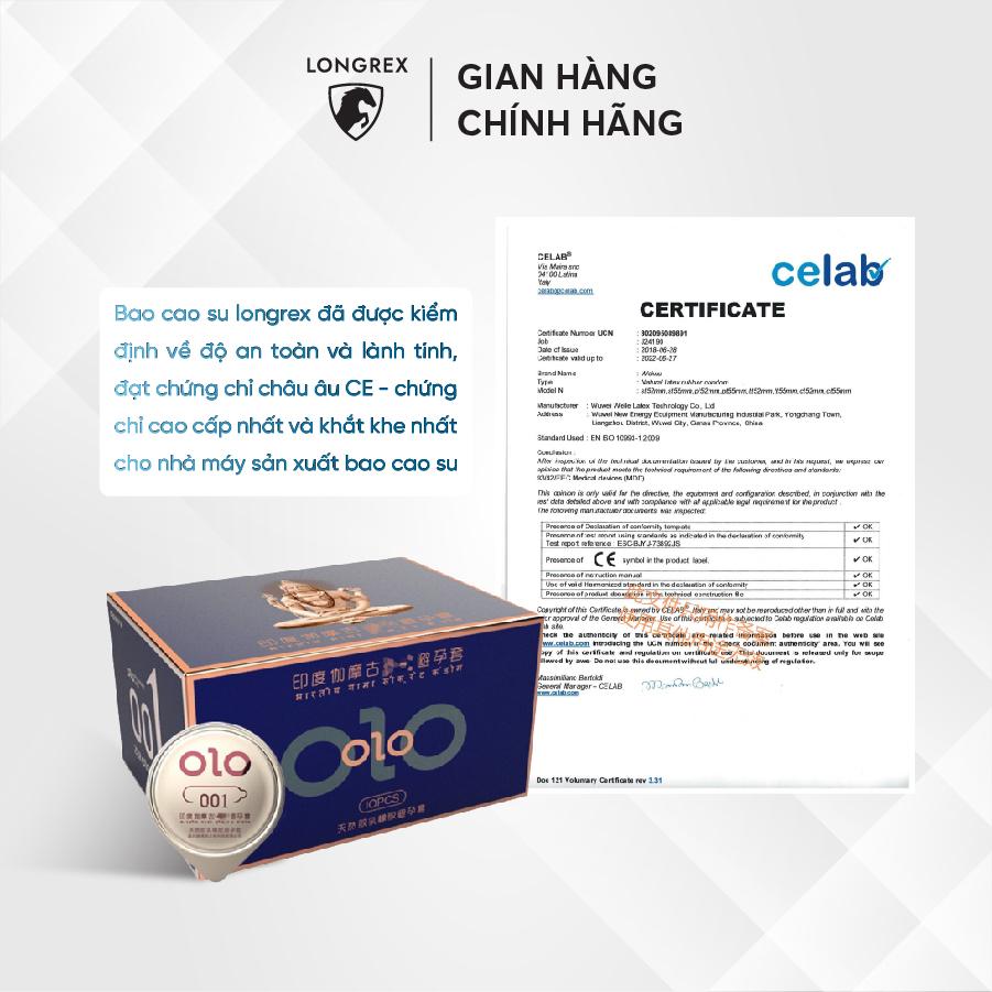 Bao cao su siêu mỏng Longrex kéo dài thời gian quan hệ mùi hương Vani nhiều gel hộp 10 bcs LR09